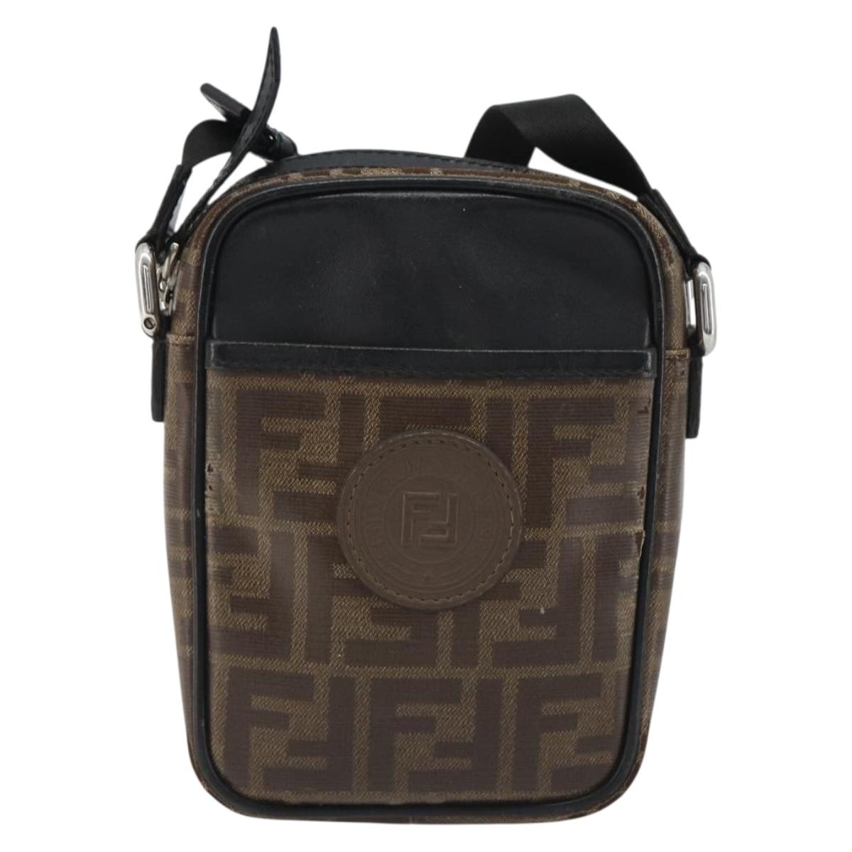 FENDI Zucca Shoulder Bag PVC Leather Brown Silver 7VA456 Auth ka5128