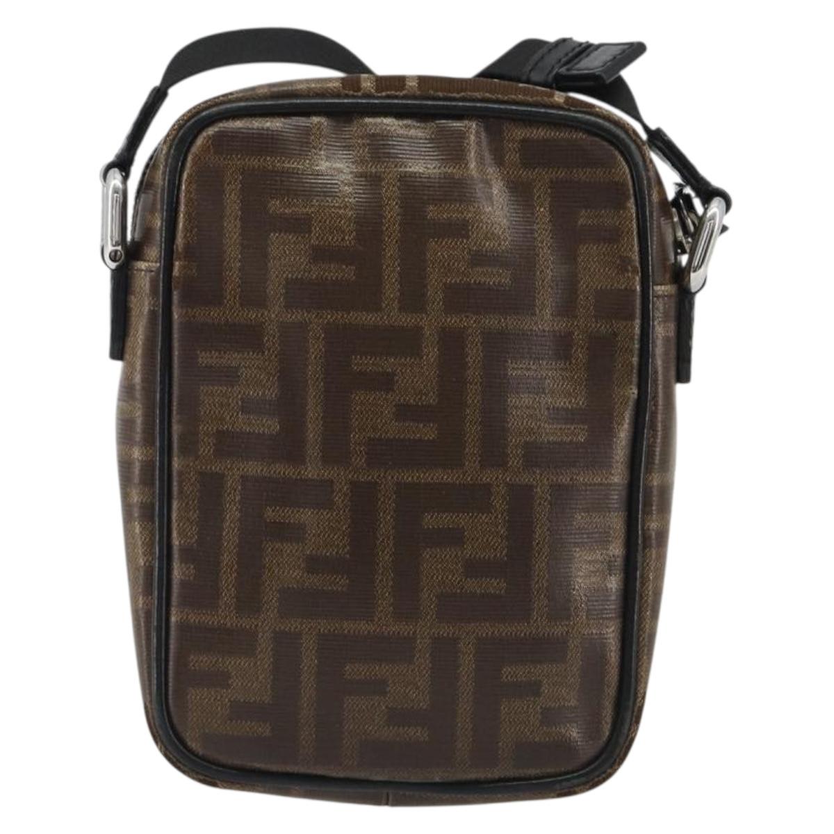 FENDI Zucca Shoulder Bag PVC Leather Brown Silver 7VA456 Auth ka5128