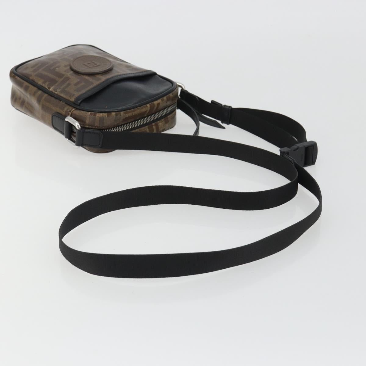 FENDI Zucca Shoulder Bag PVC Leather Brown Silver 7VA456 Auth ka5128