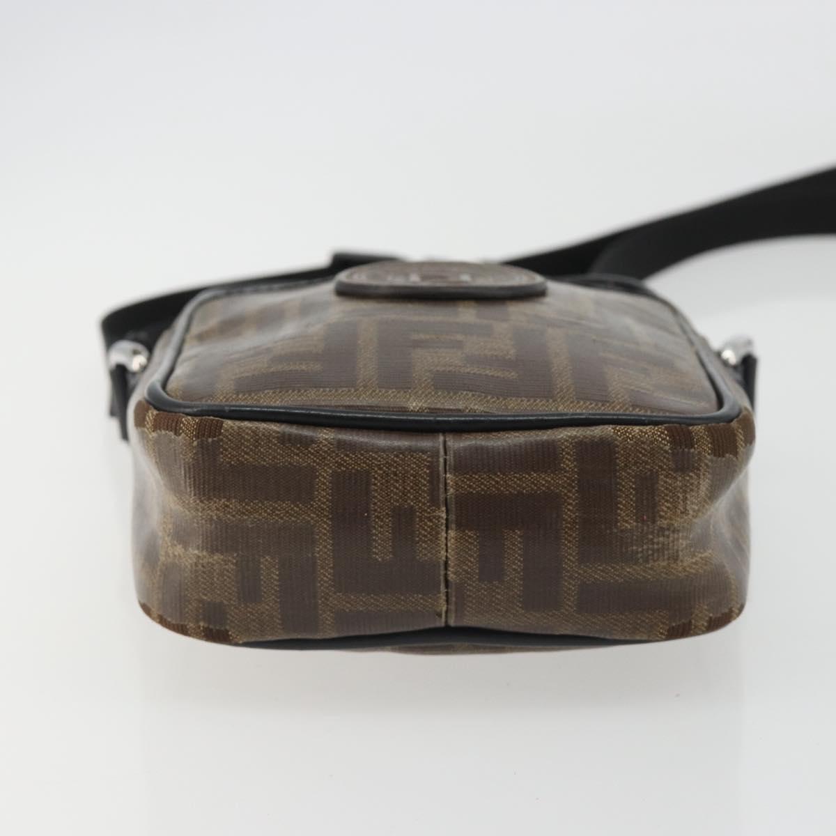 FENDI Zucca Shoulder Bag PVC Leather Brown Silver 7VA456 Auth ka5128