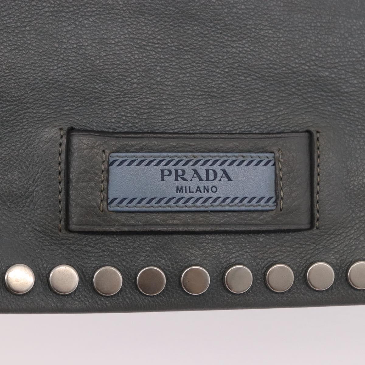 PRADA Shoulder Bag Leather 2way Gray Silver Auth ka5129
