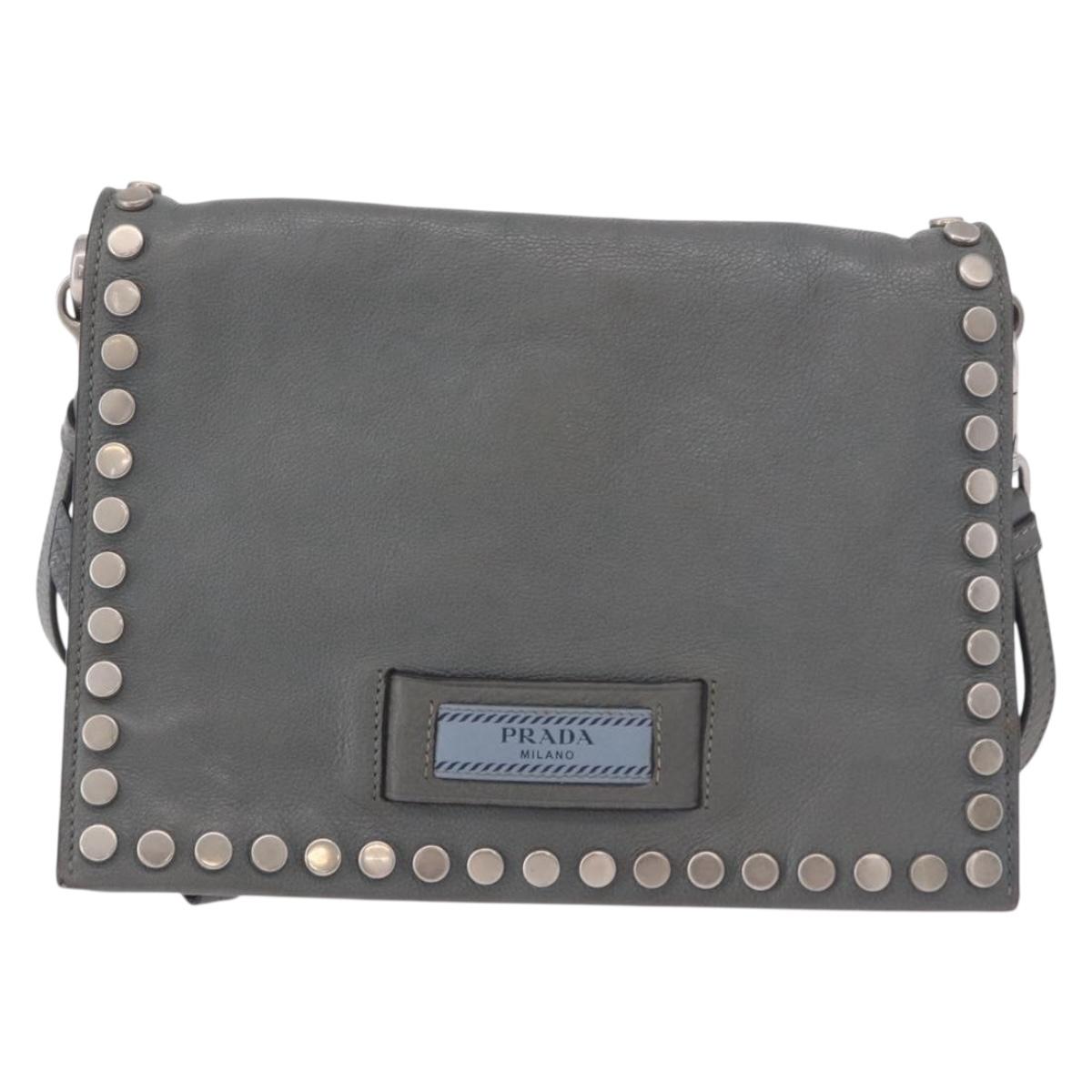 PRADA Shoulder Bag Leather 2way Gray Silver Auth ka5129