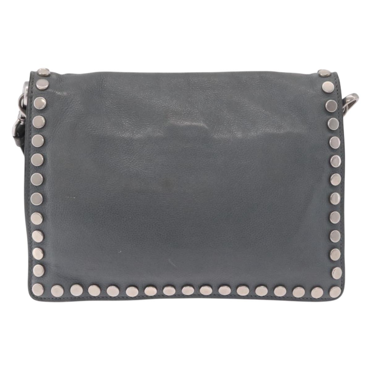 PRADA Shoulder Bag Leather 2way Gray Silver Auth ka5129