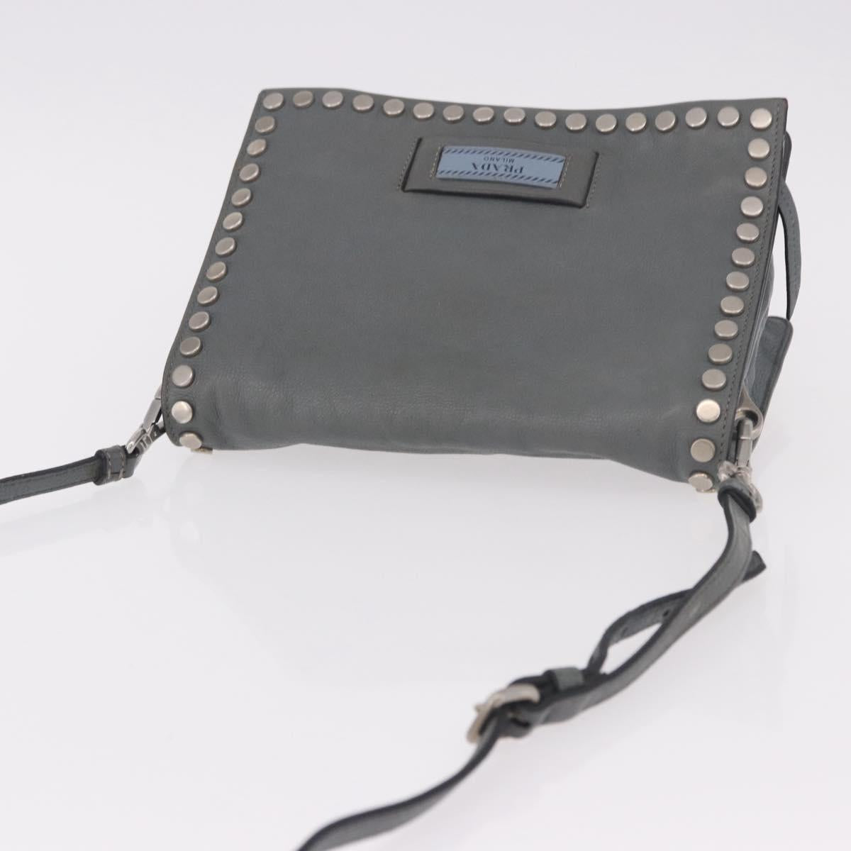 PRADA Shoulder Bag Leather 2way Gray Silver Auth ka5129