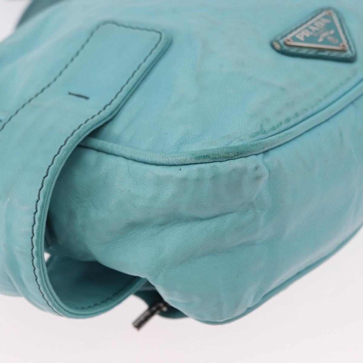 PRADA Shoulder Bag Leather Light Blue Silver Auth ka5130