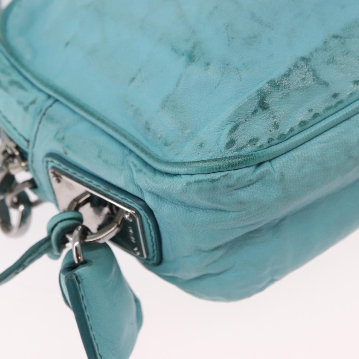 PRADA Shoulder Bag Leather Light Blue Silver Auth ka5130