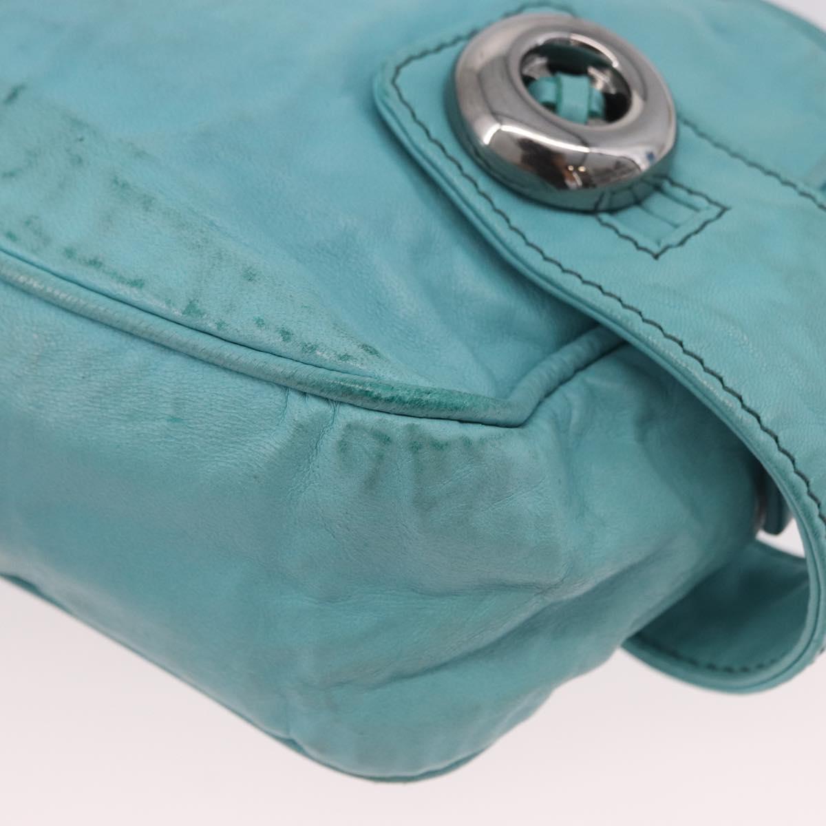 PRADA Shoulder Bag Leather Light Blue Silver Auth ka5130
