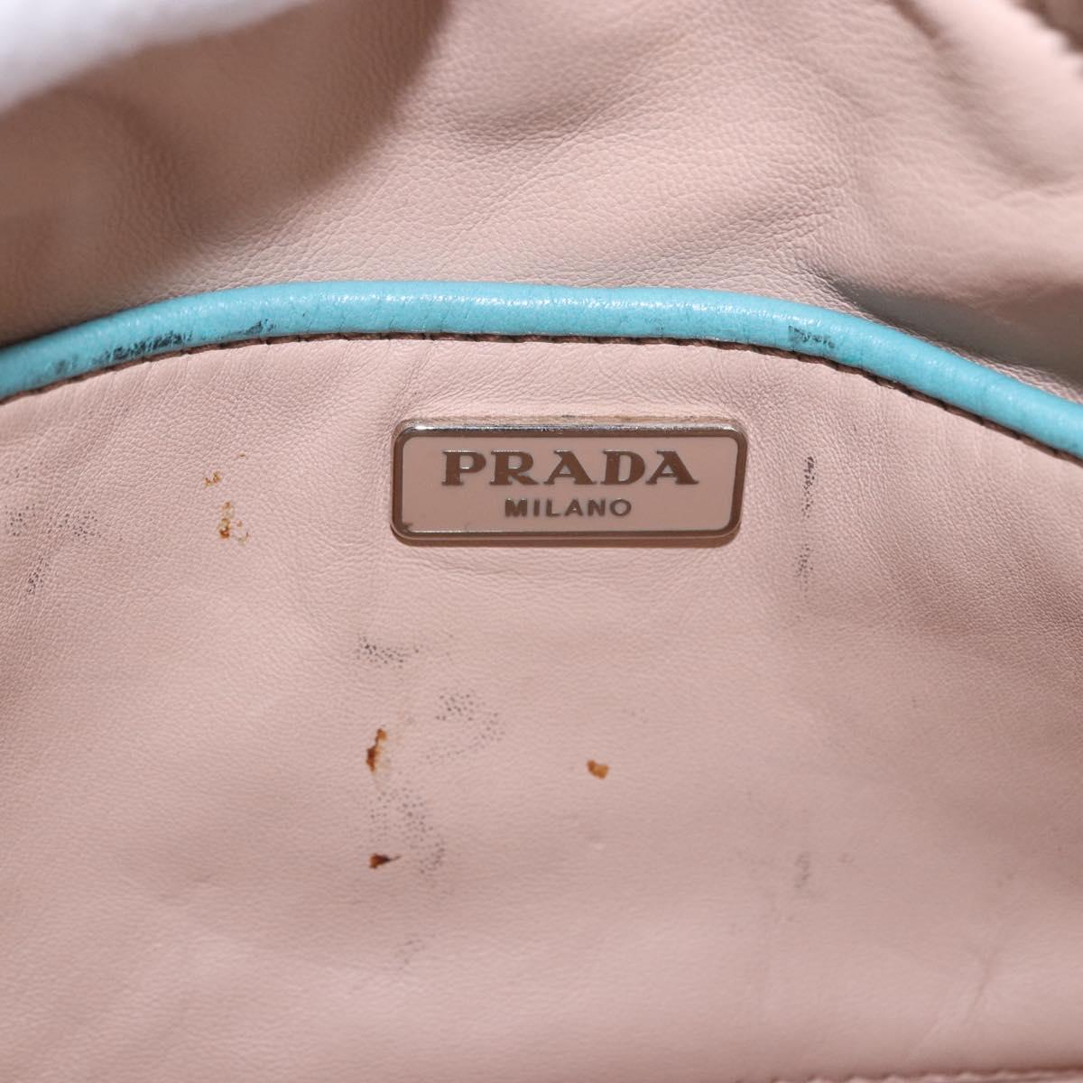 PRADA Shoulder Bag Leather Light Blue Silver Auth ka5130