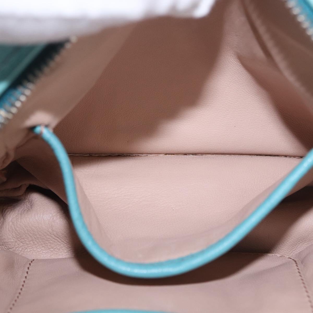 PRADA Shoulder Bag Leather Light Blue Silver Auth ka5130