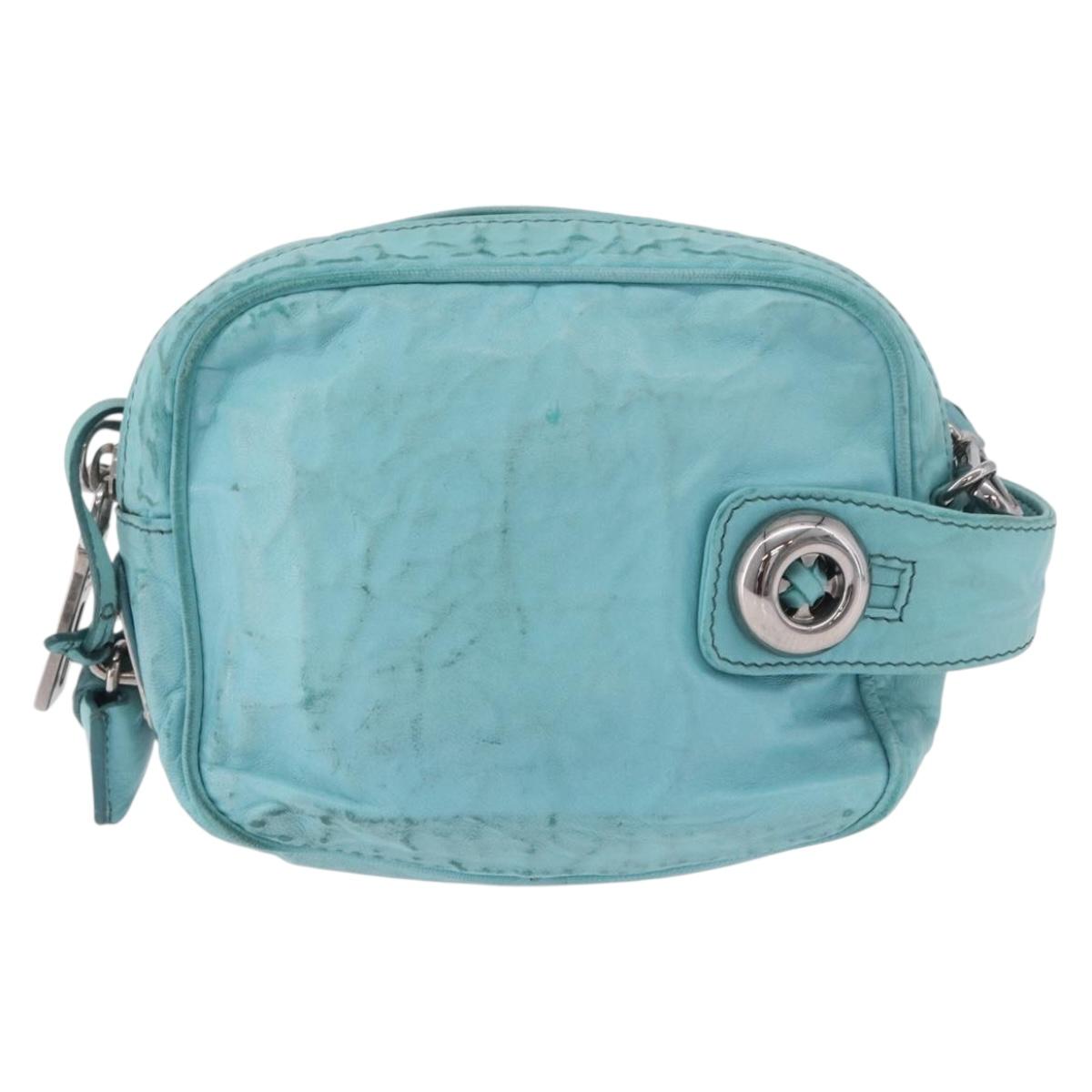 PRADA Shoulder Bag Leather Light Blue Silver Auth ka5130
