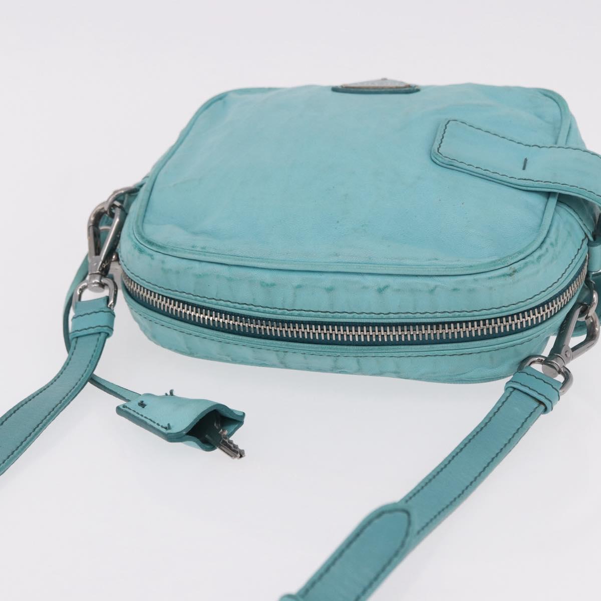 PRADA Shoulder Bag Leather Light Blue Silver Auth ka5130