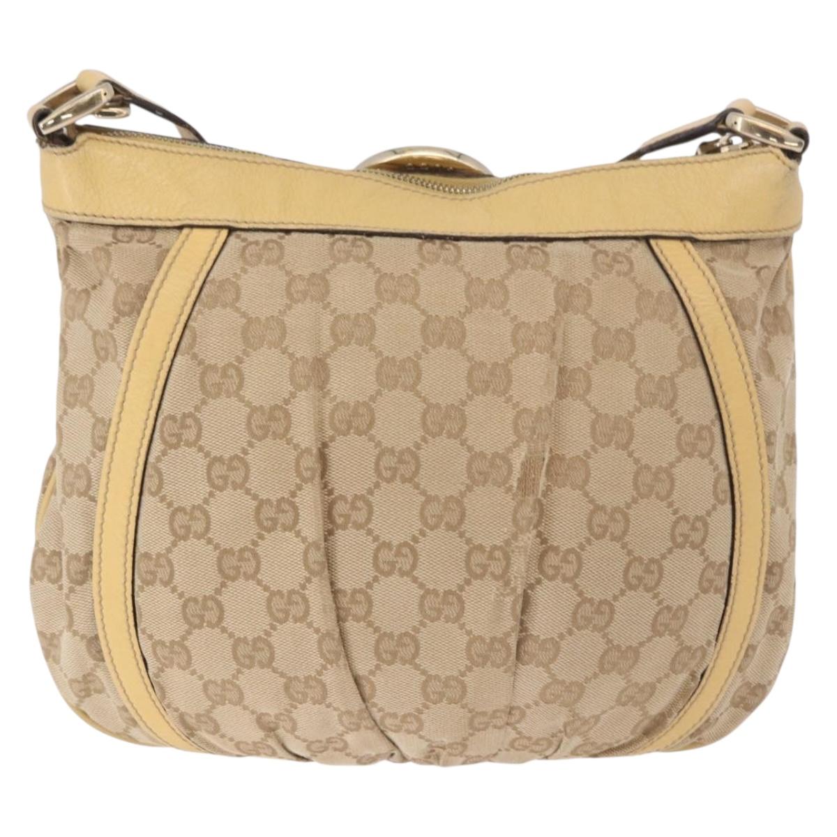 GUCCI GG Canvas Shoulder Bag Beige Gold 203257 Auth ka5131
