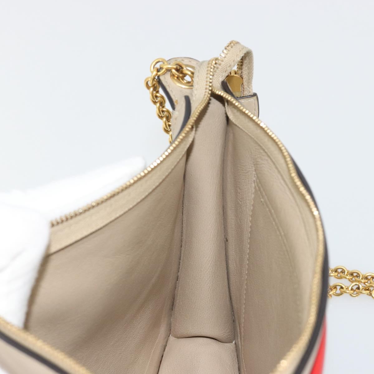 CELINE Chain Shoulder Bag Leather Beige Gold Auth ka5133A