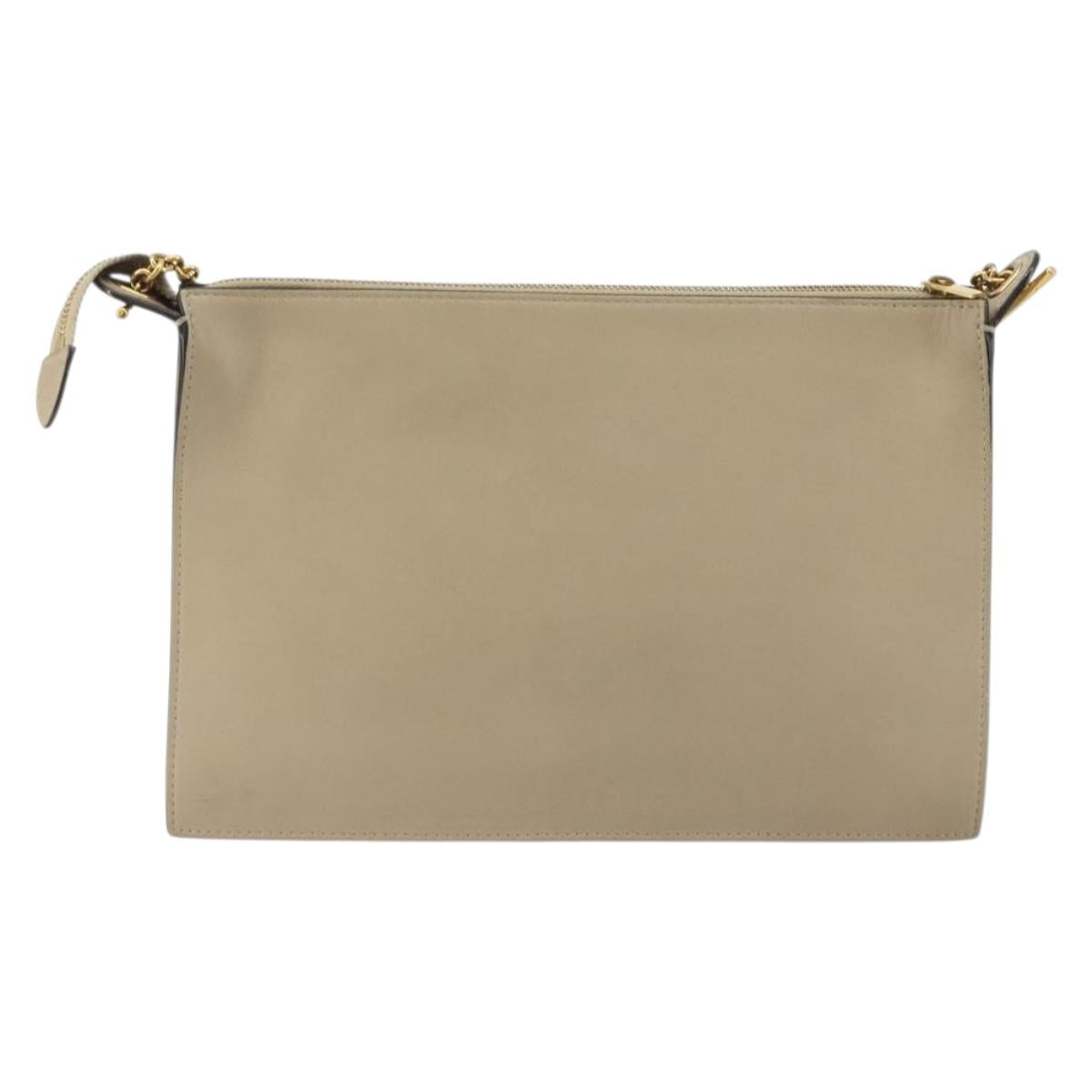 CELINE Chain Shoulder Bag Leather Beige Gold Auth ka5133A