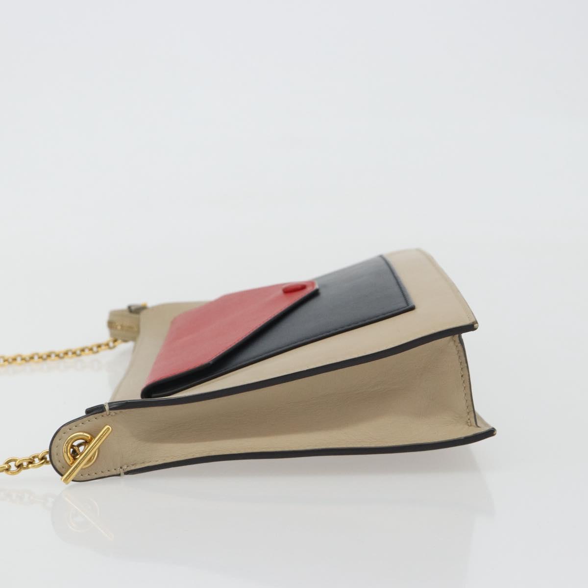 CELINE Chain Shoulder Bag Leather Beige Gold Auth ka5133A