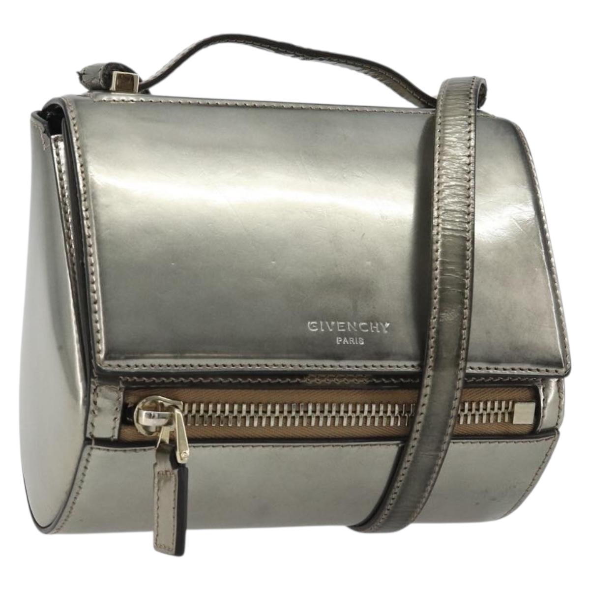 GIVENCHY Shoulder Bag Leather Silver Gold Auth ka5134