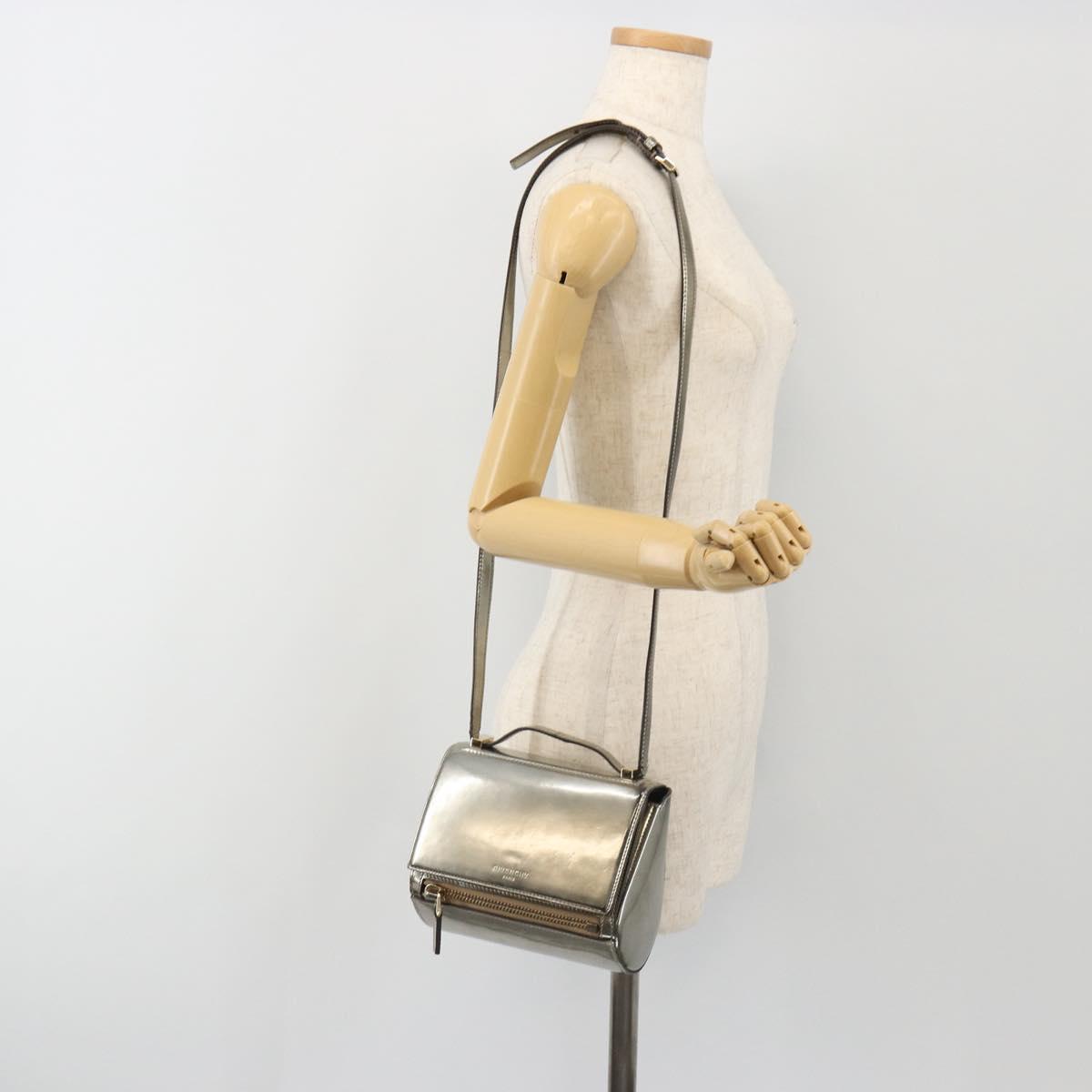 GIVENCHY Shoulder Bag Leather Silver Gold Auth ka5134