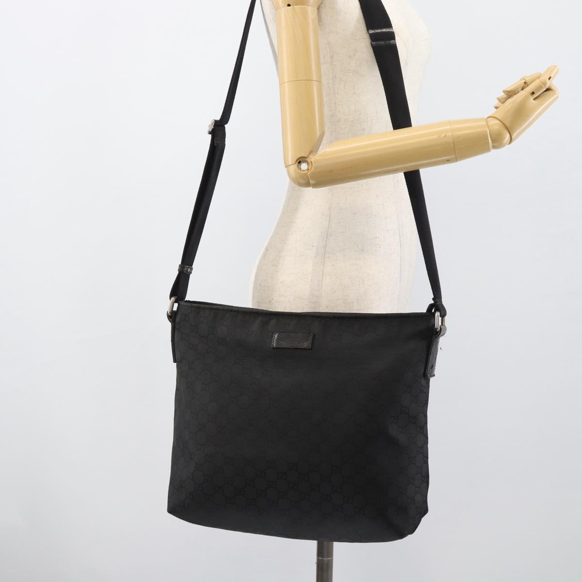 GUCCI GG Canvas Shoulder Bag Black Silver 339569 Auth ka5137