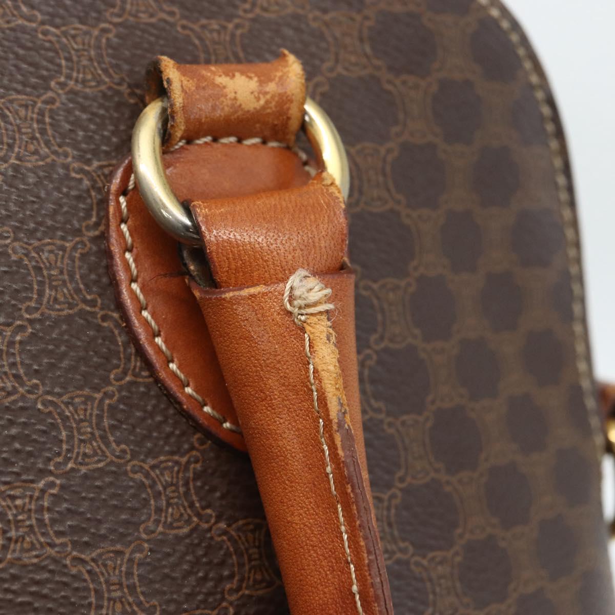 CELINE Macadam Canvas Hand Bag PVC Leather Brown Gold Auth ka514