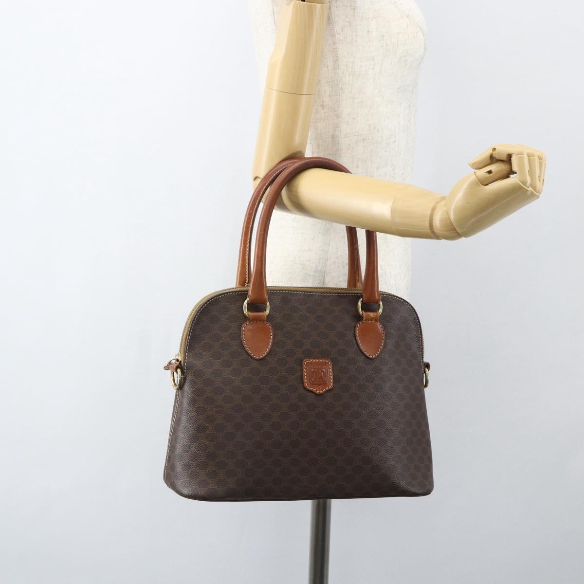 CELINE Macadam Canvas Hand Bag PVC Leather Brown Gold Auth ka514