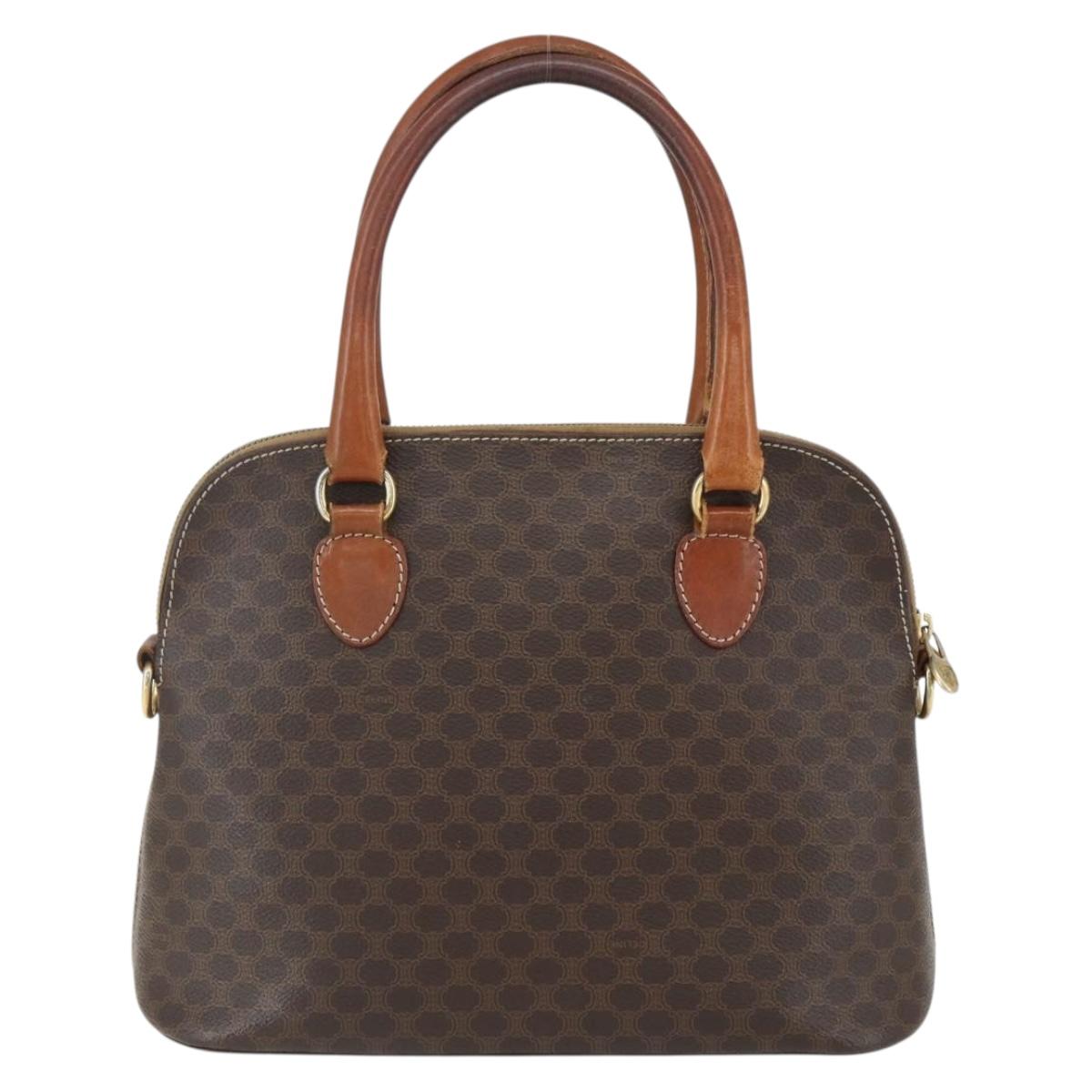 CELINE Macadam Canvas Hand Bag PVC Leather Brown Gold Auth ka514