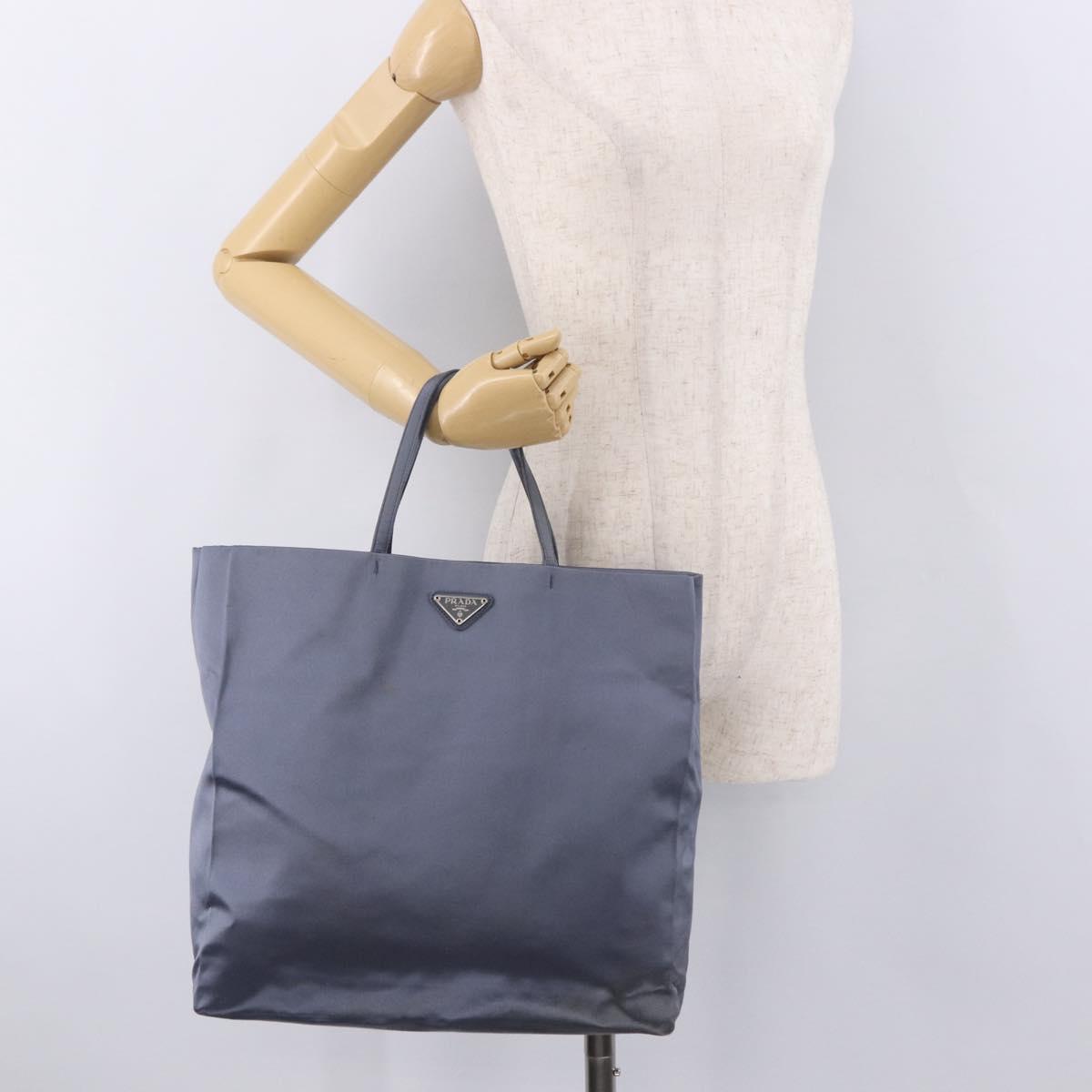 PRADA Hand Bag Satin Blue Auth ka5142A