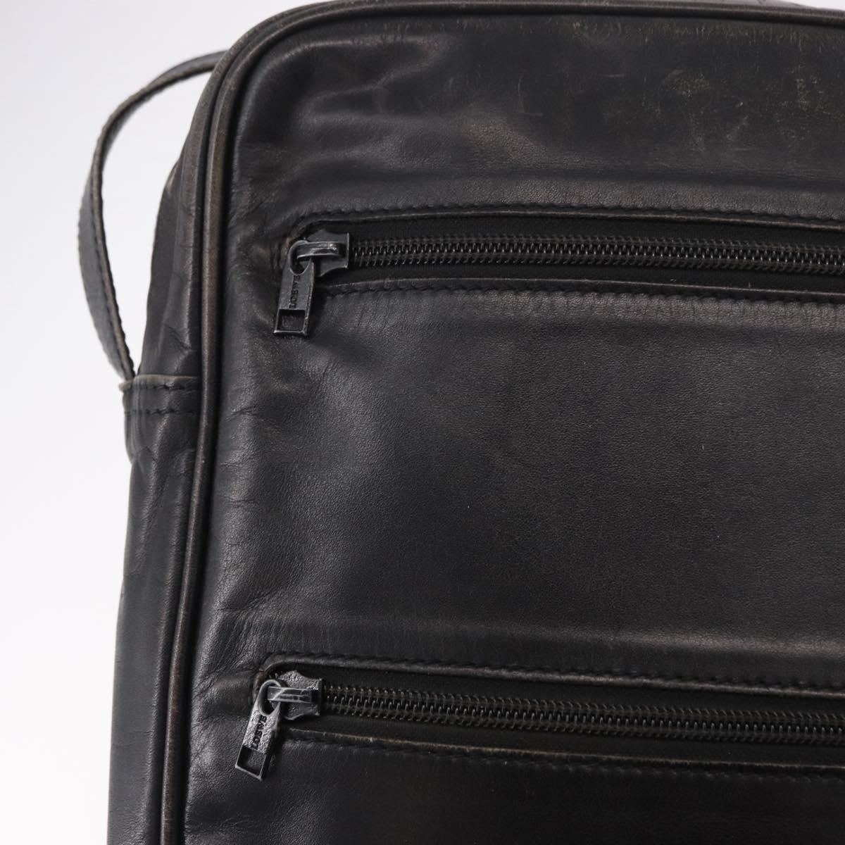 LOEWE Anagram Shoulder Bag Leather Black Gold Auth ka5143