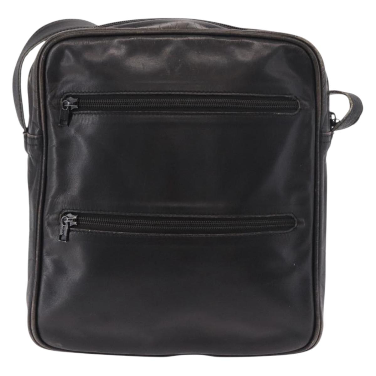 LOEWE Anagram Shoulder Bag Leather Black Gold Auth ka5143