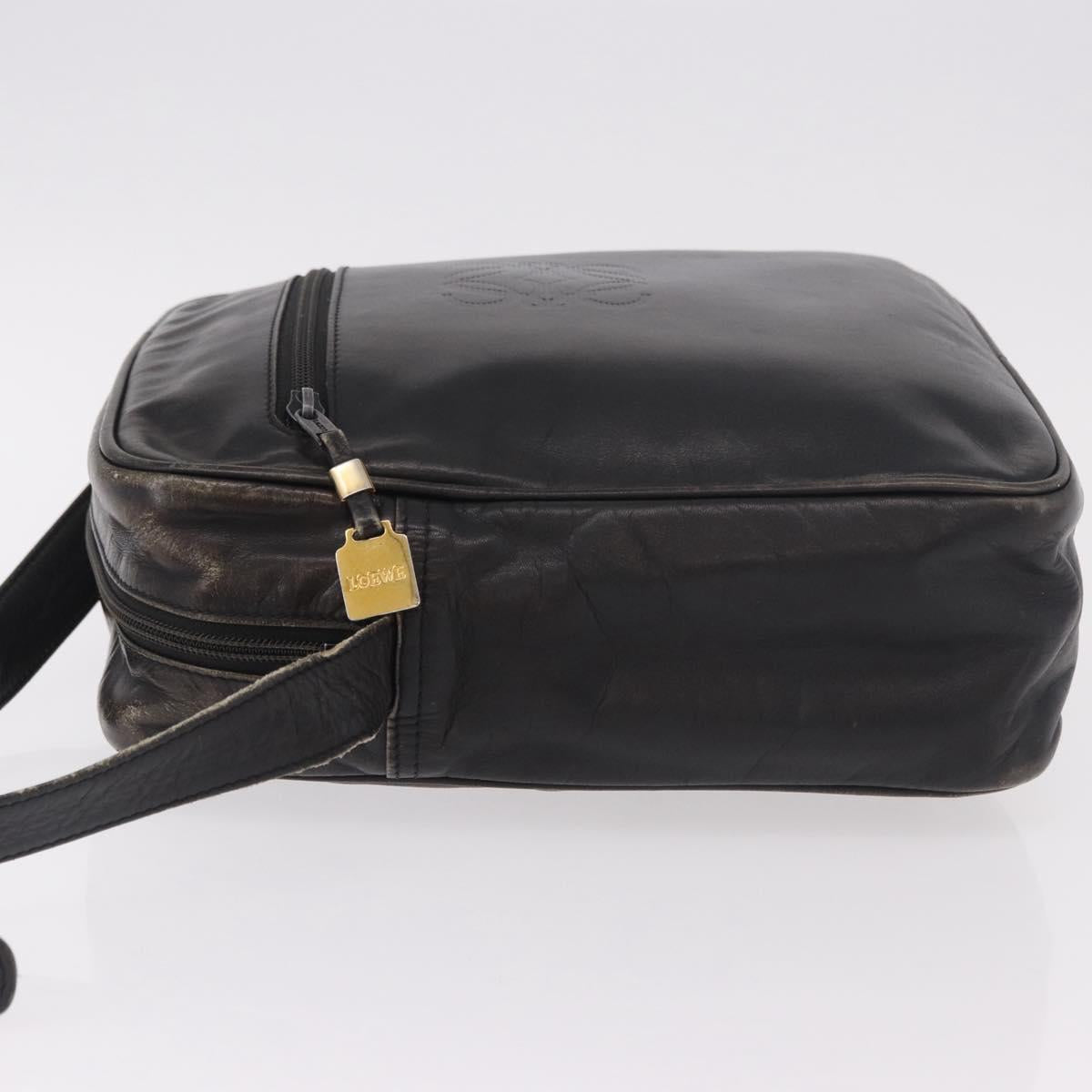 LOEWE Anagram Shoulder Bag Leather Black Gold Auth ka5143