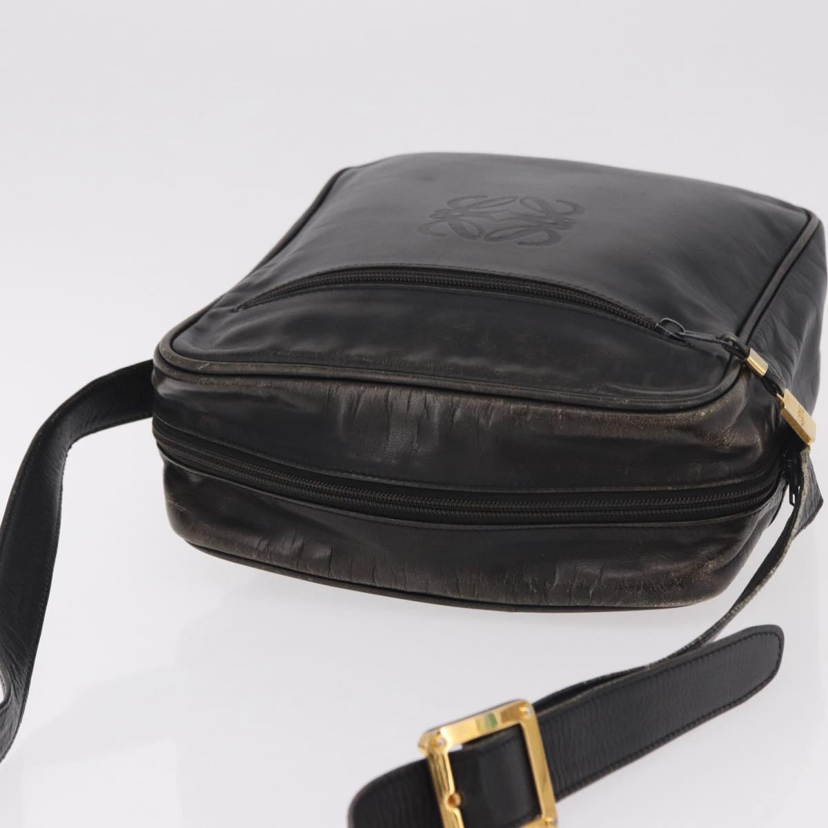 LOEWE Anagram Shoulder Bag Leather Black Gold Auth ka5143