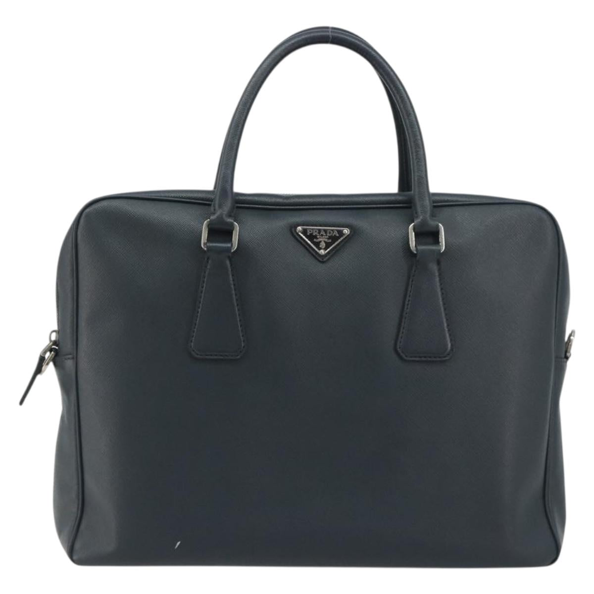 PRADA Business Bag Saffiano leather Navy Silver Auth ka5145