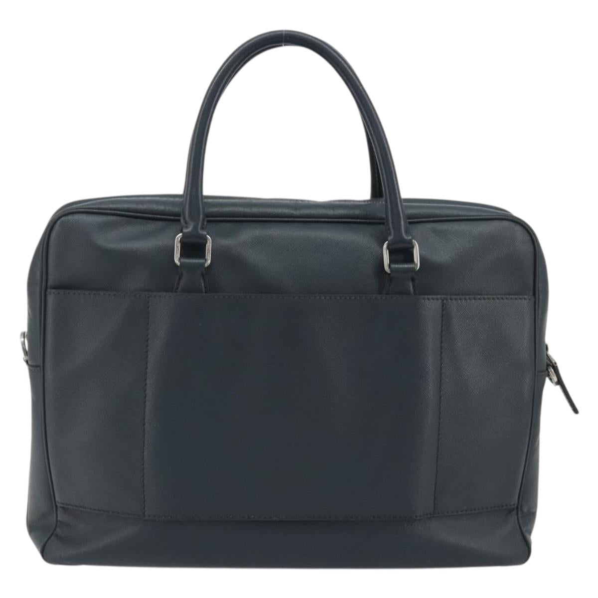 PRADA Business Bag Saffiano leather Navy Silver Auth ka5145
