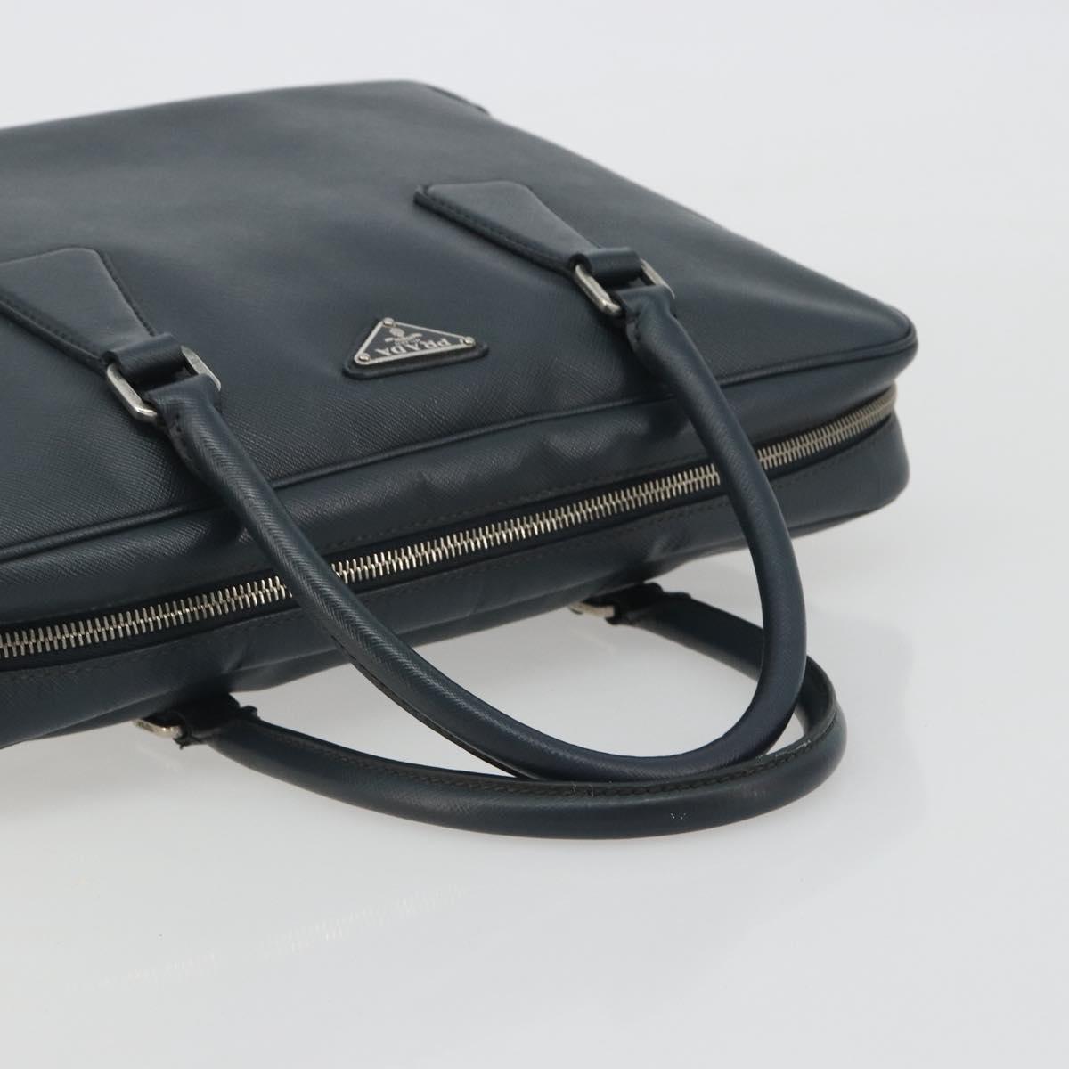 PRADA Business Bag Saffiano leather Navy Silver Auth ka5145