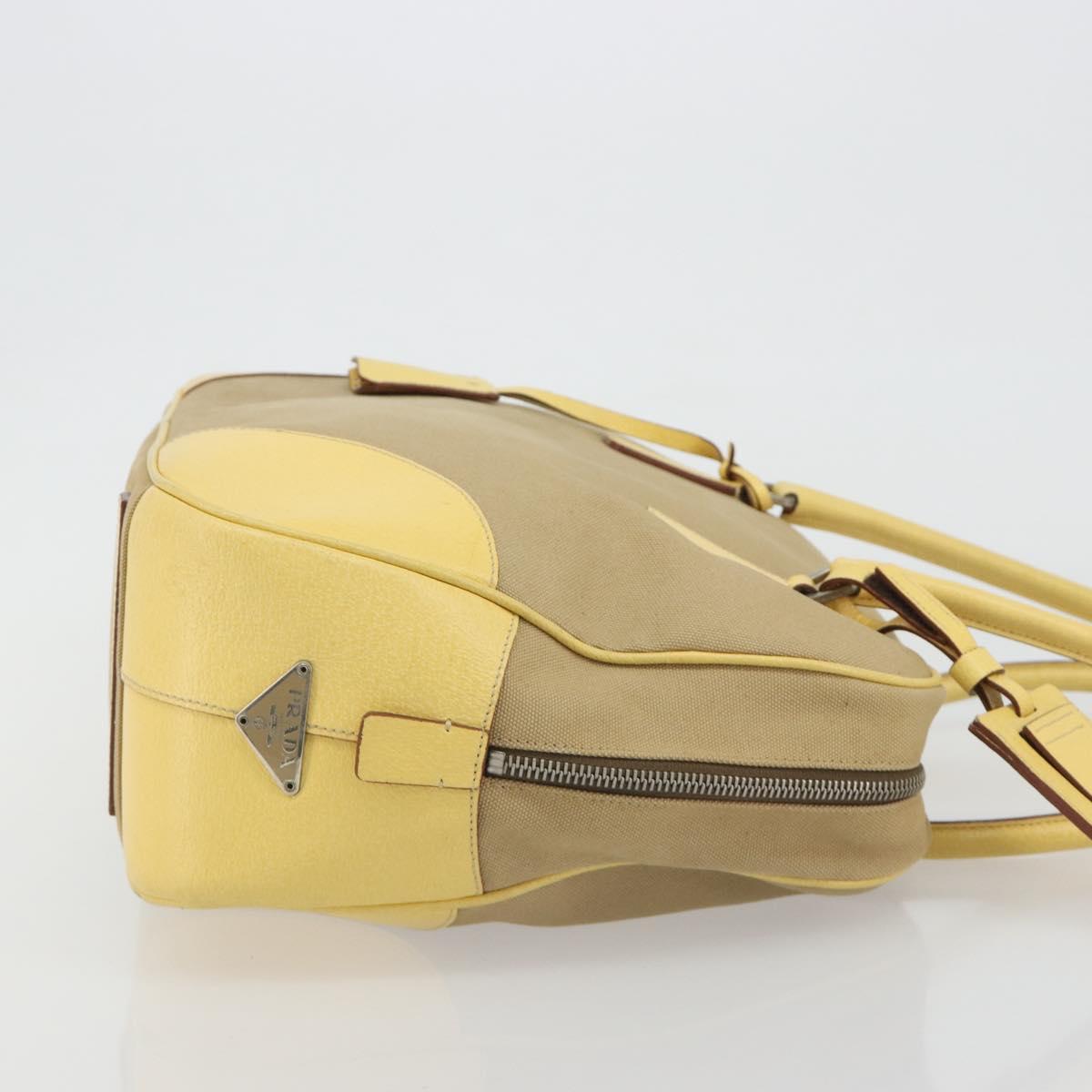PRADA Hand Bag Canvas Beige Silver Auth ka5146A