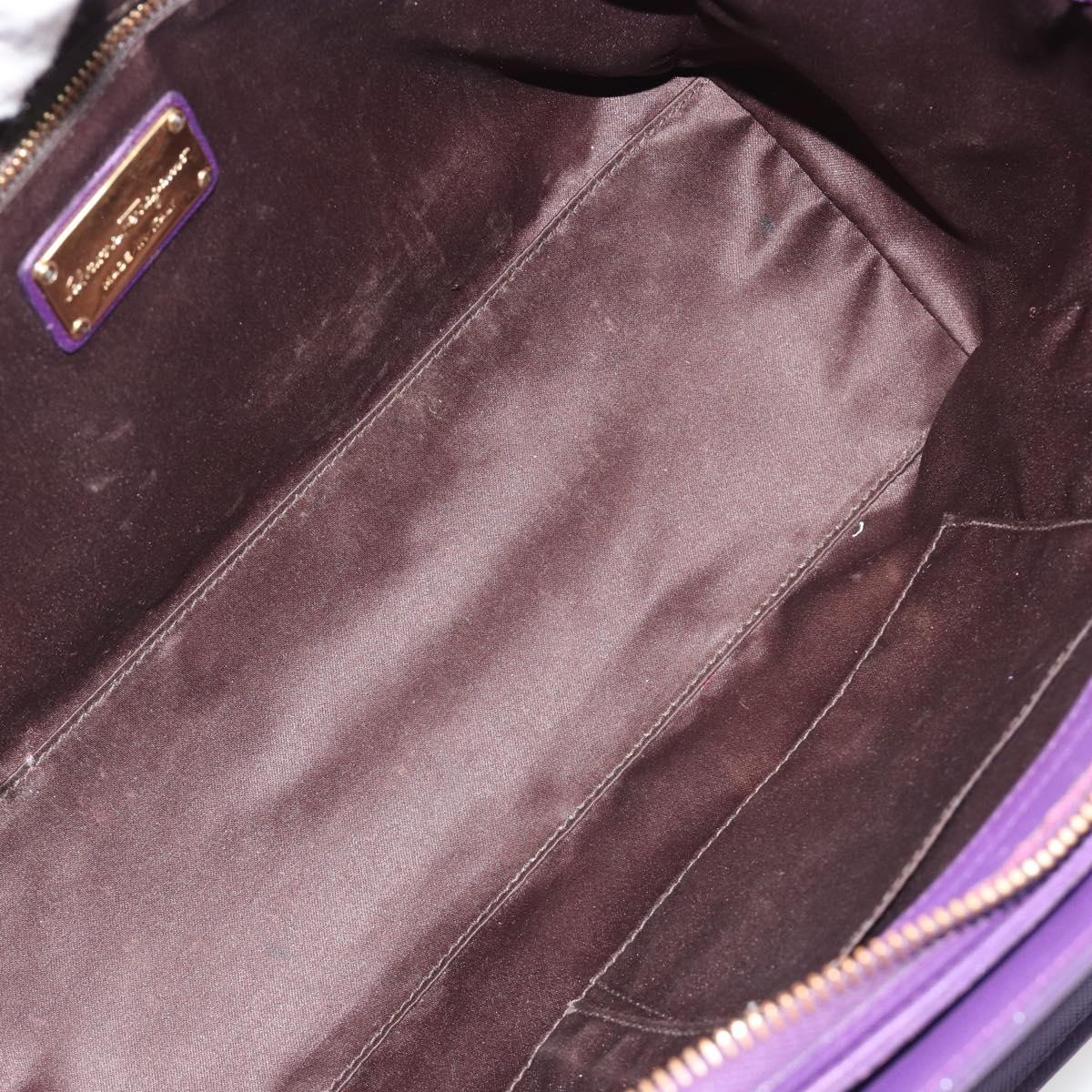 Salvatore Ferragamo Gancini Hand Bag Leather 2way Purple Gold Auth ka5151A
