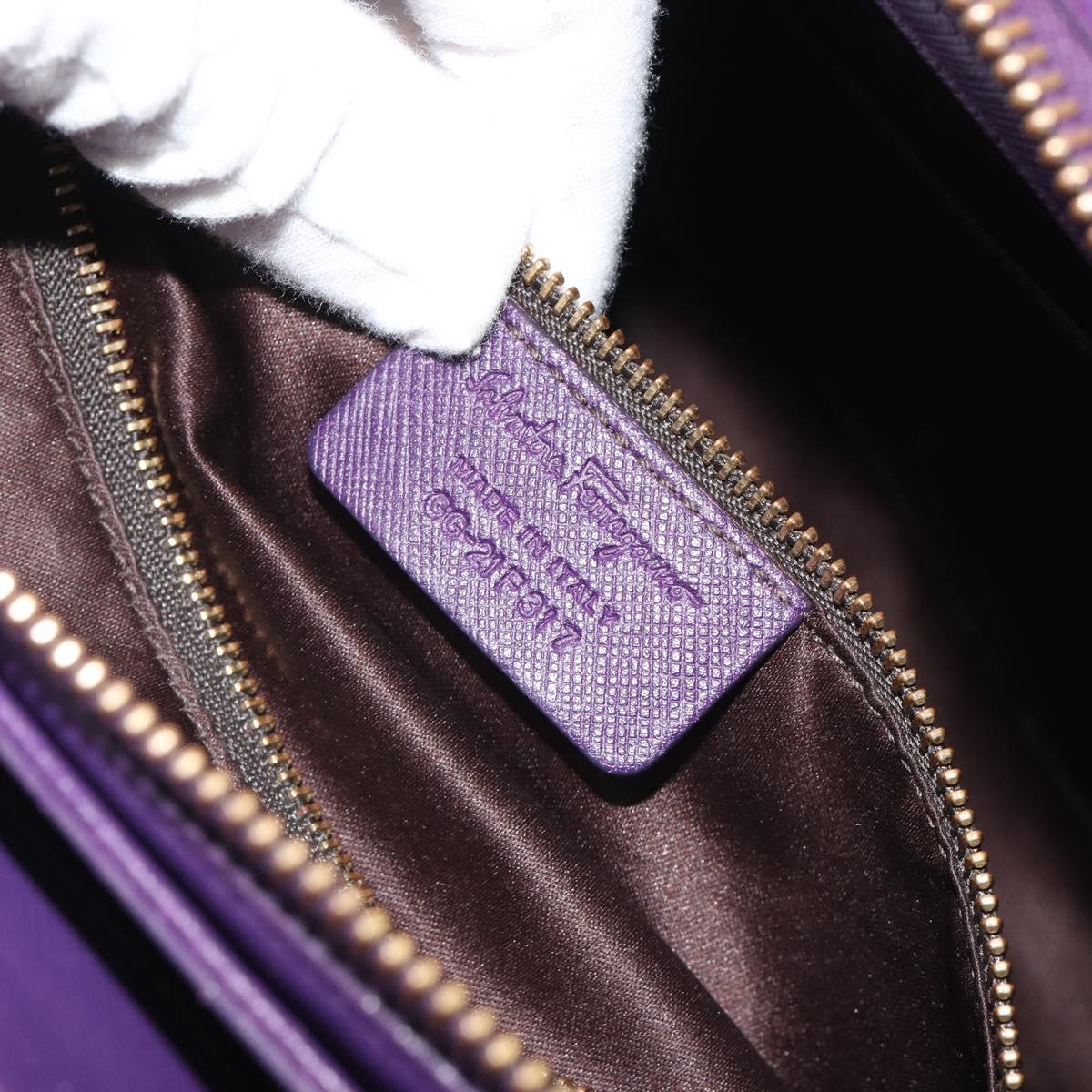 Salvatore Ferragamo Gancini Hand Bag Leather 2way Purple Gold Auth ka5151A