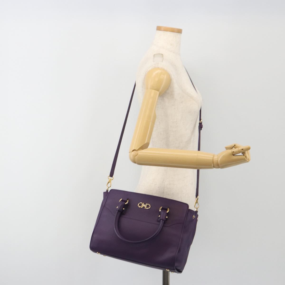 Salvatore Ferragamo Gancini Hand Bag Leather 2way Purple Gold Auth ka5151A