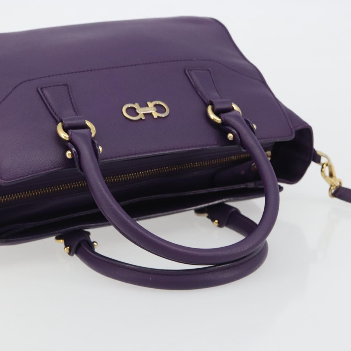 Salvatore Ferragamo Gancini Hand Bag Leather 2way Purple Gold Auth ka5151A