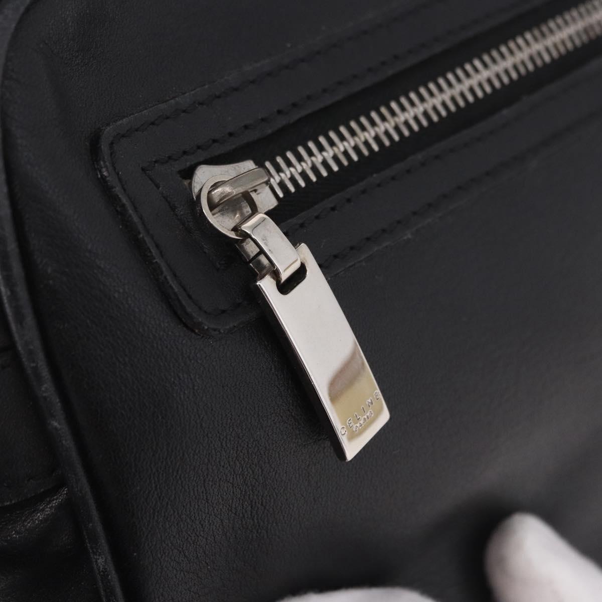 CELINE Clutch Bag Leather Black Silver Auth ka5153