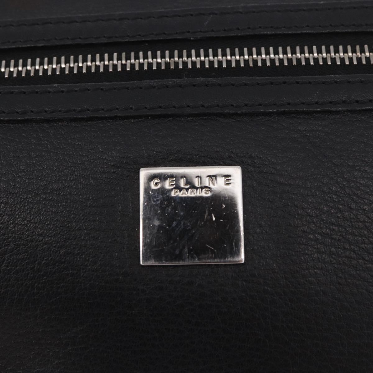 CELINE Clutch Bag Leather Black Silver Auth ka5153