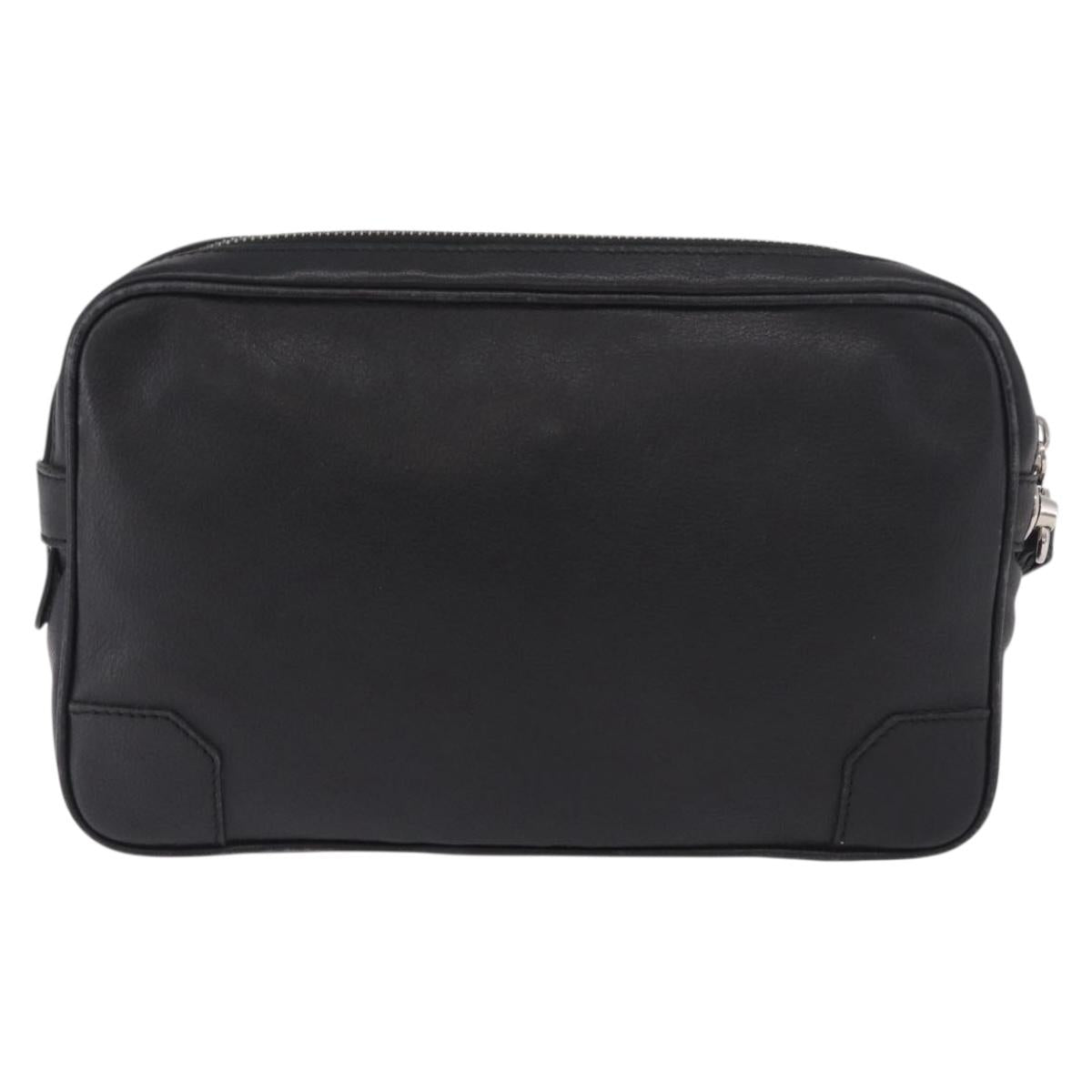CELINE Clutch Bag Leather Black Silver Auth ka5153