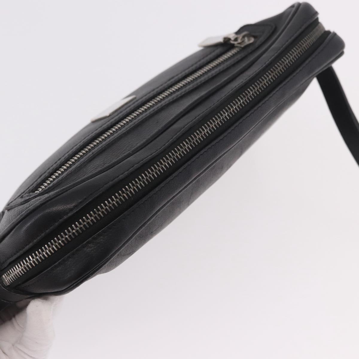 CELINE Clutch Bag Leather Black Silver Auth ka5153