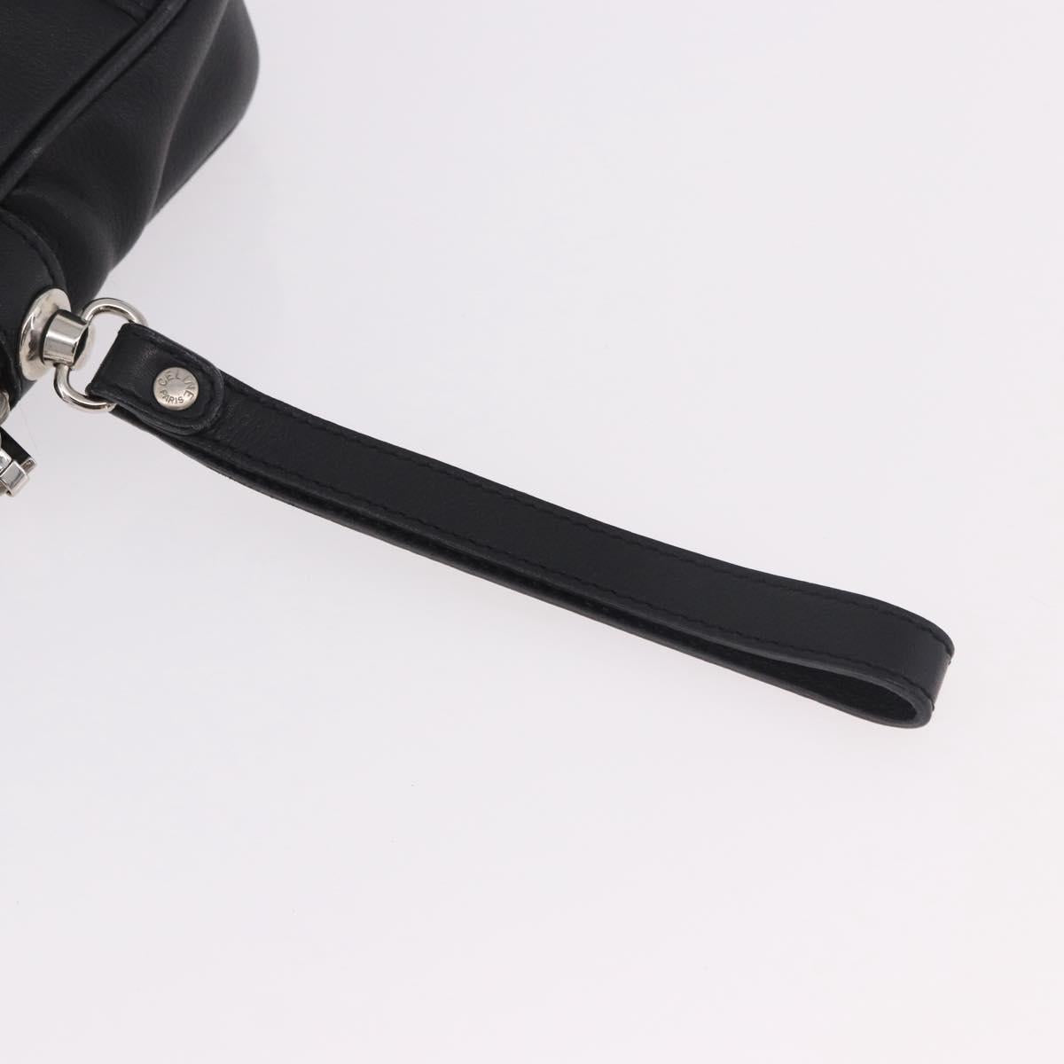 CELINE Clutch Bag Leather Black Silver Auth ka5153