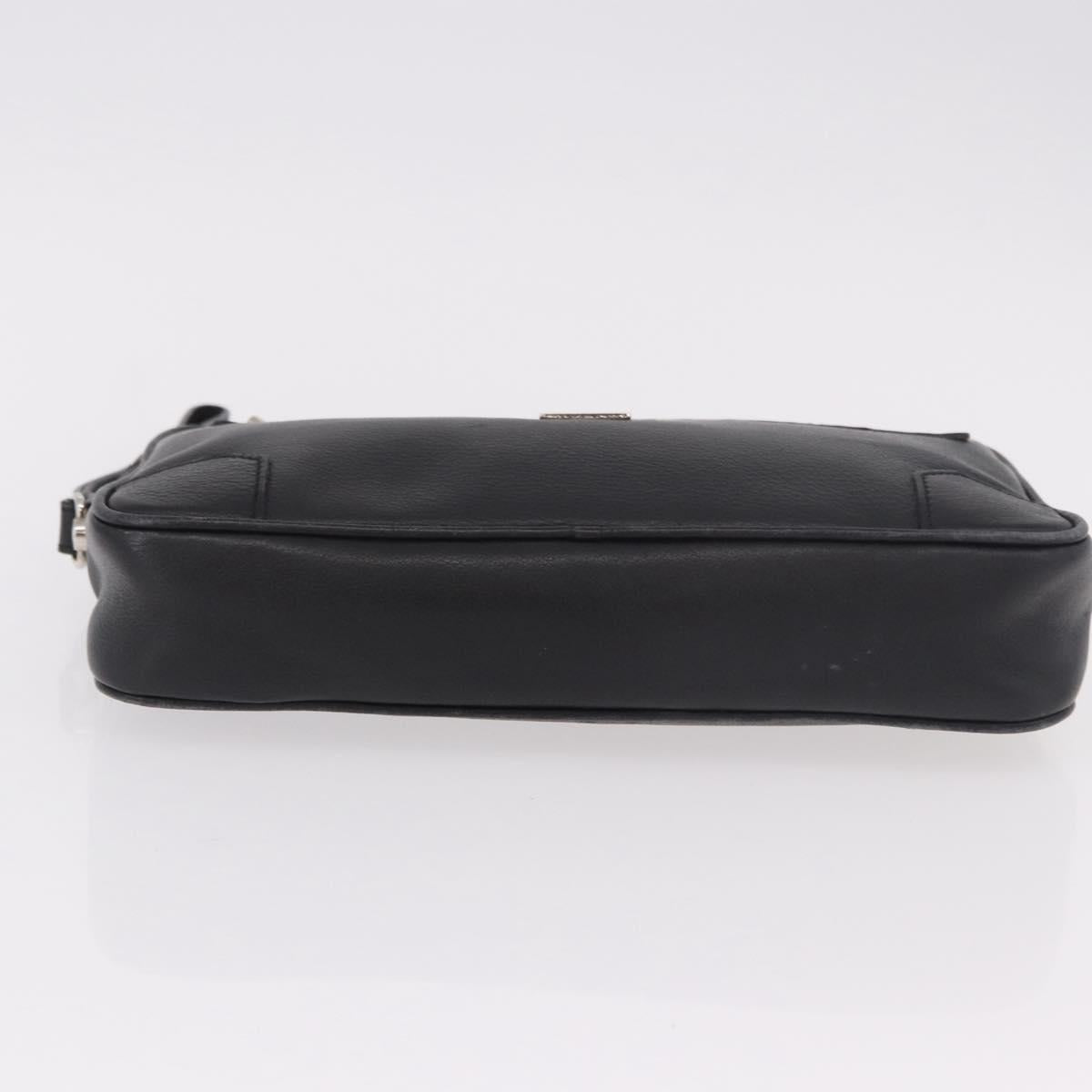 CELINE Clutch Bag Leather Black Silver Auth ka5153