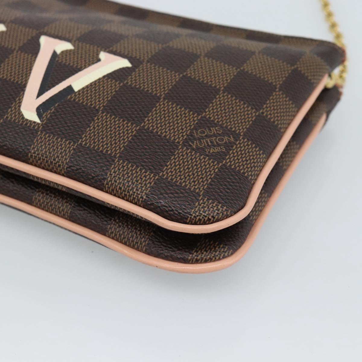LOUIS VUITTON Damier Ebene Pochette Double Zip Shoulder Bag N60254 Auth ka5157