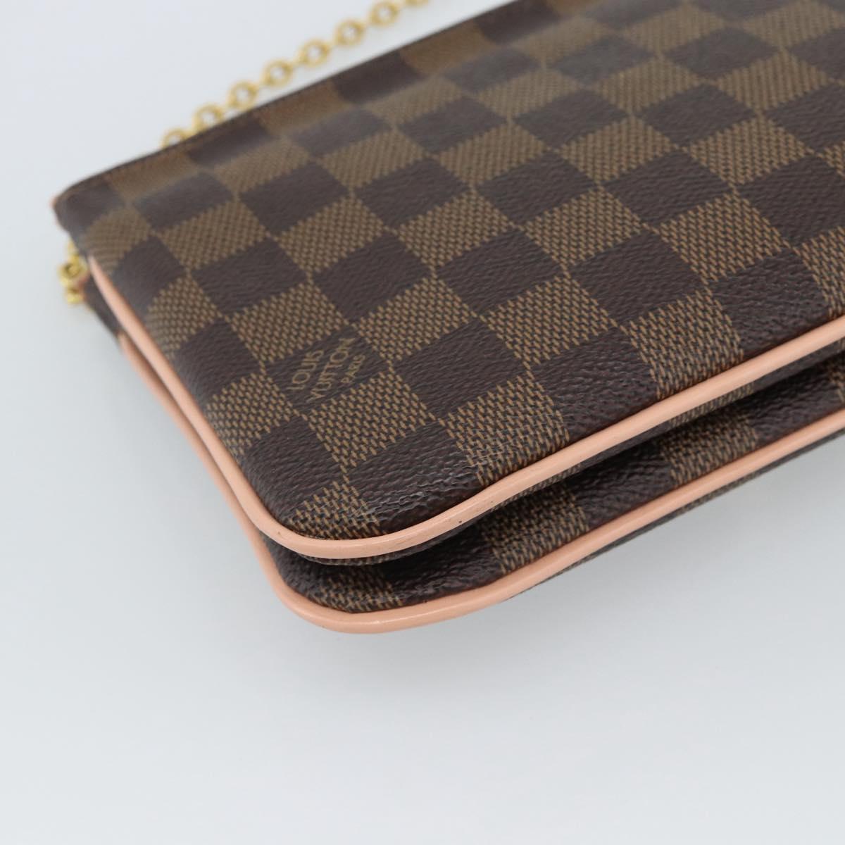 LOUIS VUITTON Damier Ebene Pochette Double Zip Shoulder Bag N60254 Auth ka5157