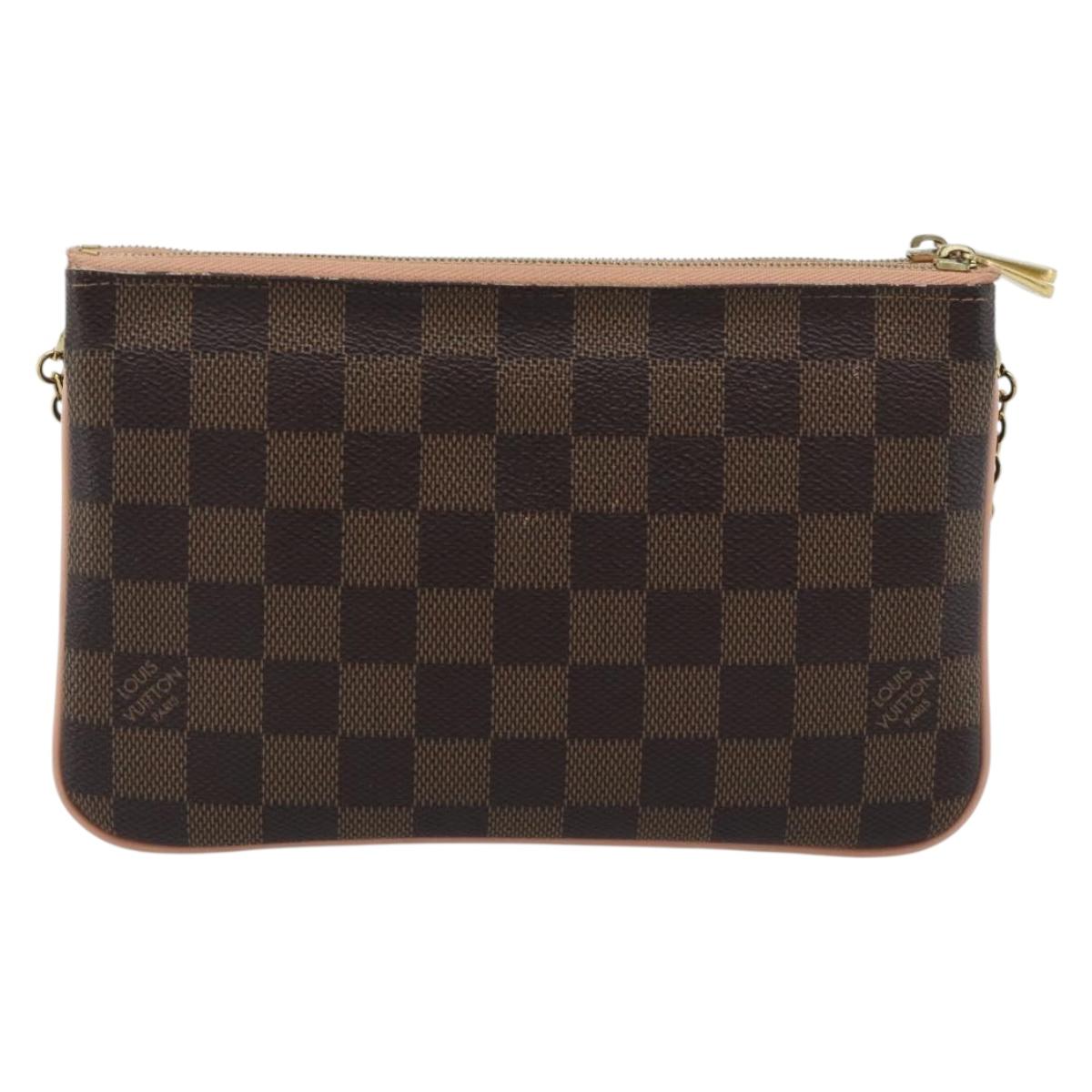 LOUIS VUITTON Damier Ebene Pochette Double Zip Shoulder Bag N60254 Auth ka5157