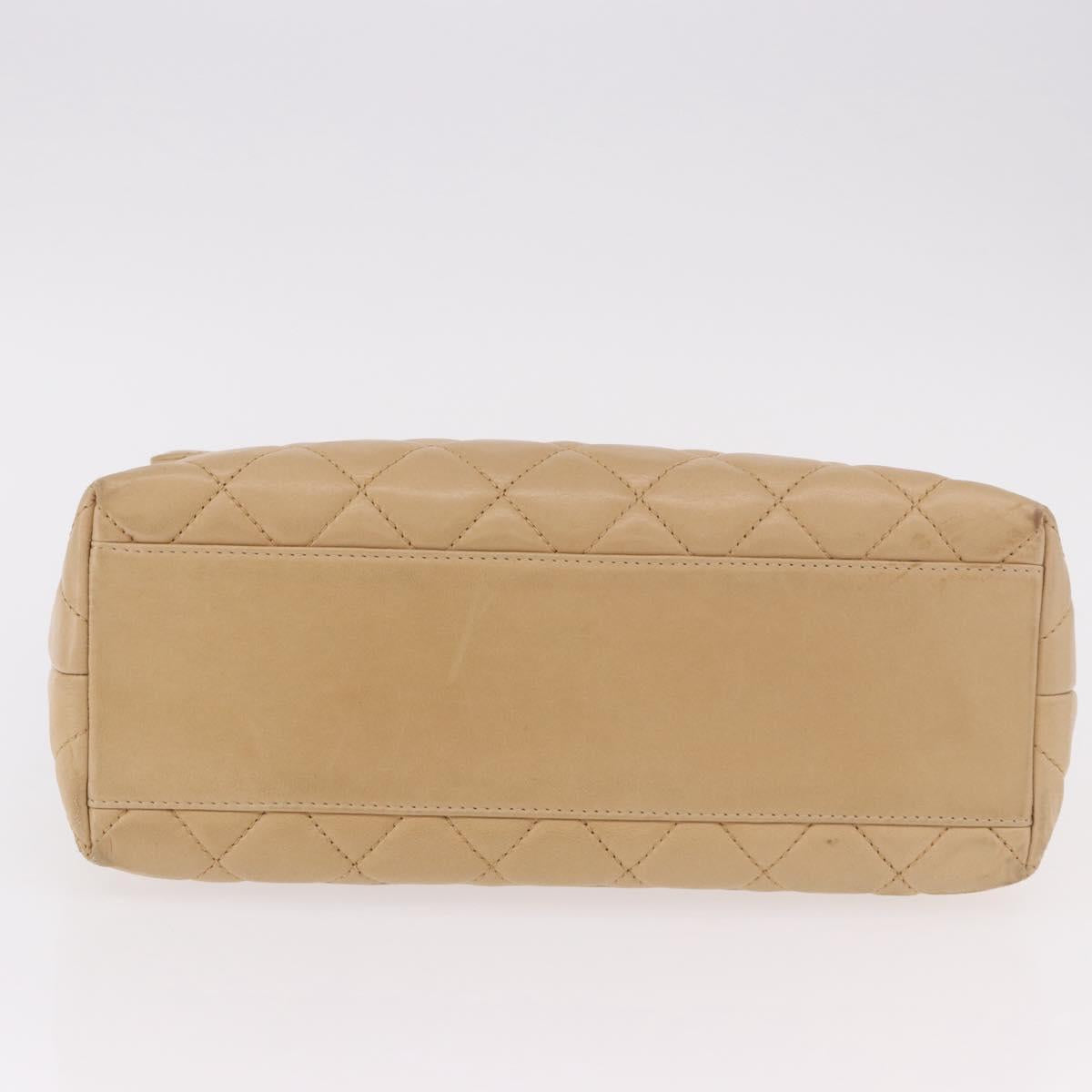 CHANEL Matelasse Hand Bag Lamb Skin Beige Gold CC Auth ka5163V