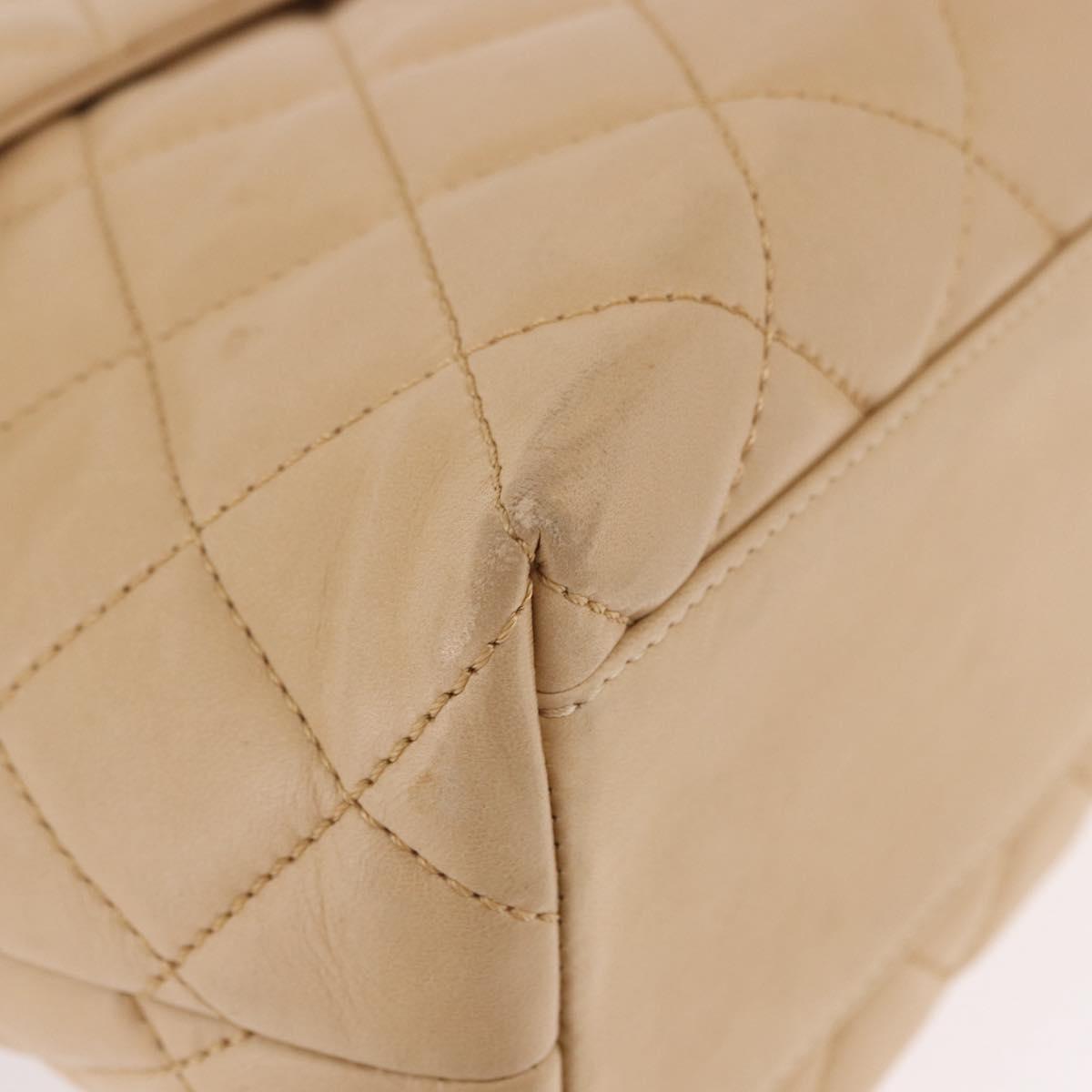 CHANEL Matelasse Hand Bag Lamb Skin Beige Gold CC Auth ka5163V
