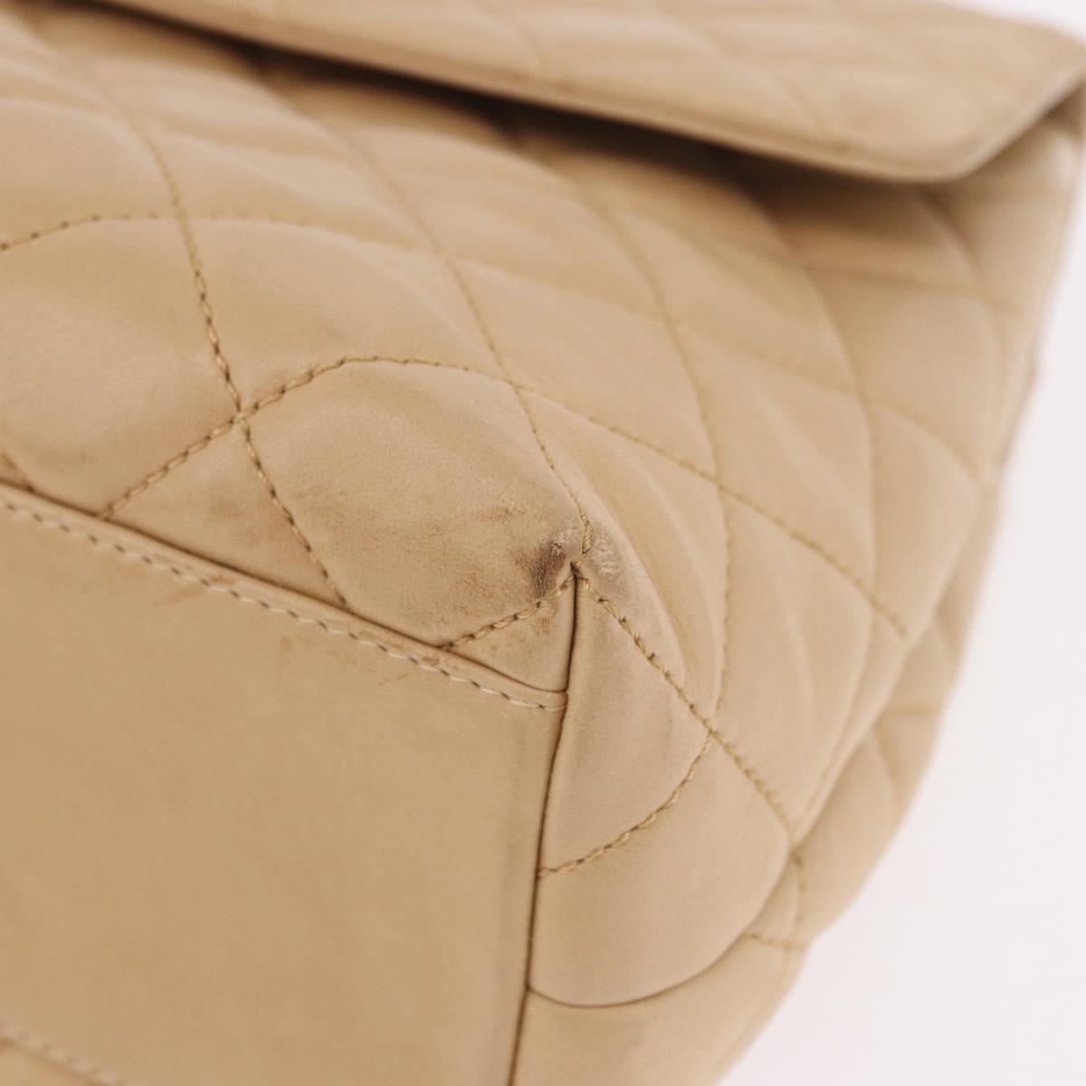 CHANEL Matelasse Hand Bag Lamb Skin Beige Gold CC Auth ka5163V